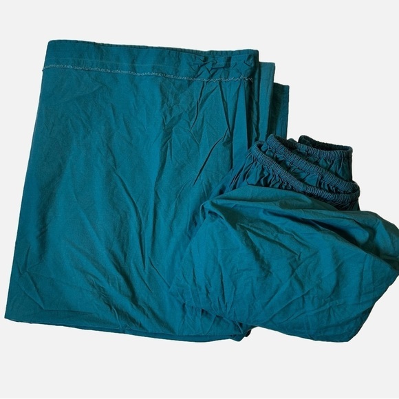 Opalhouse Sheet Set Full Solid Teal Flat Fitted 100% Percale Cotton Fringe 80x94 - Picture 1 of 5